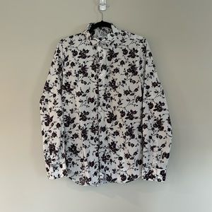 Express Men’s White/Purple Dress Shirt Floral - Medium, Neck 15-15.5”